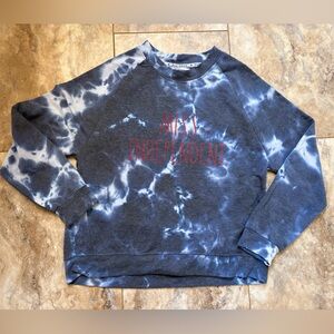 Rae Dunn Womens Miss Independent Crewneck Sweatshirt Blue/White Tie Dye Size S